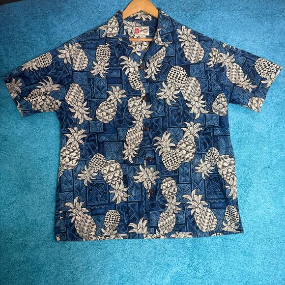 VTG The Hawaiian Original Blue Pineapple Shirt Men’s XL Made in USA 100% Cotton - Picture 1 of 12